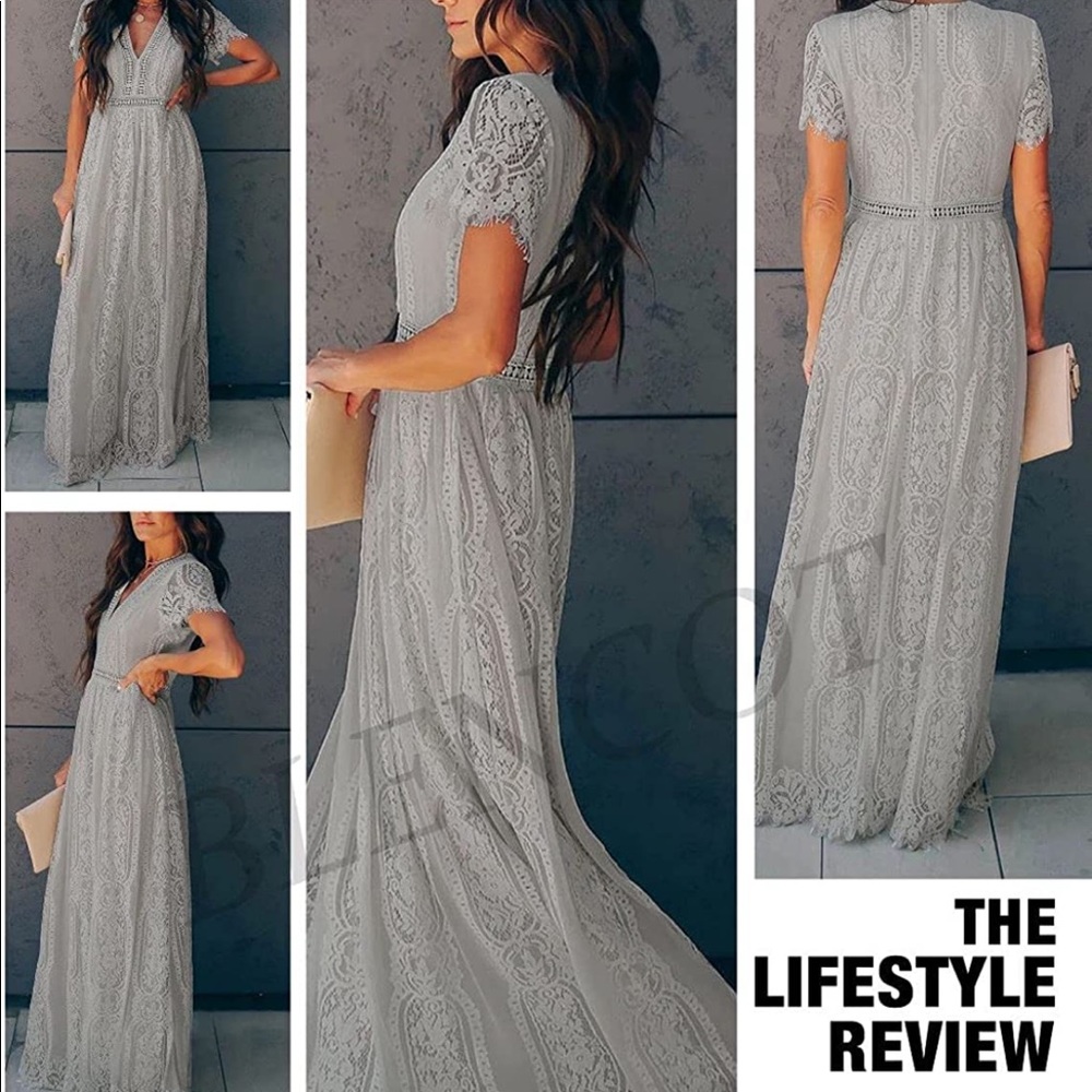 BLENCOT Womens Casual Boho Floral Lace Maxi Dresses Medium